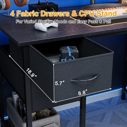 Grandder Computer Desk with 4 Drawers, 47 Inch Office Desk with Storage, Gaming Desk with CPU Shelves, Writing Desk Work Desk for Home Office, Study, Bedroom, Work from Home, Black