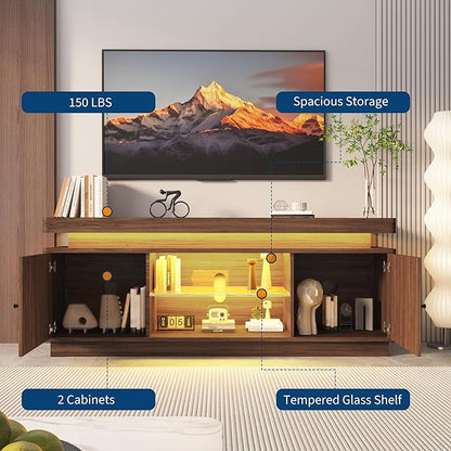TV Stand Entertainment Center with Storage Cabinets, LED Lights Open Shelves & Power Outlets Media TV Console Table for UP to 75" Television Stands
