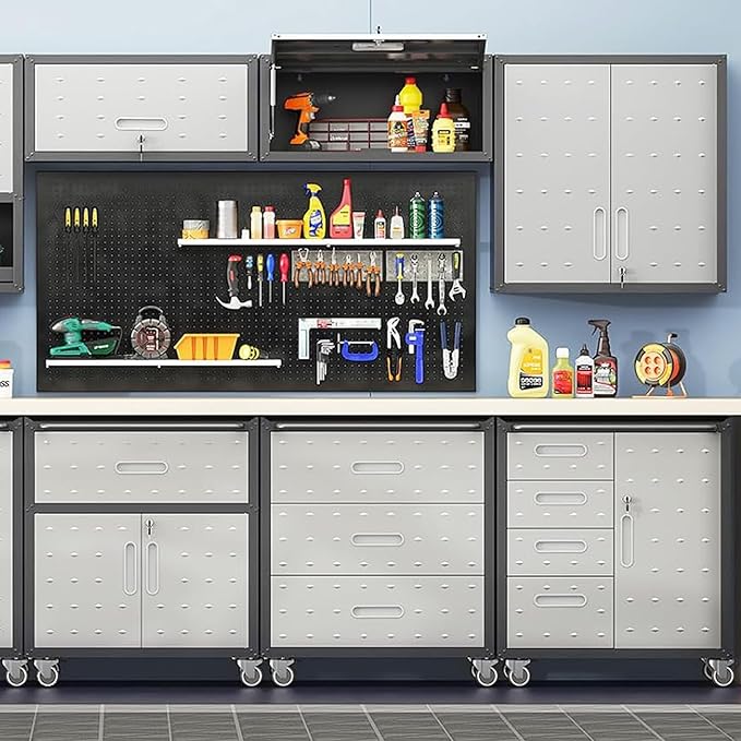Metal Garage Storage Cabinet with Wheels, Rolling Tool Cabinet with 3 Drawers, Heavy Duty Mobile Steel Cabinet for Garage Warehouse Workshop