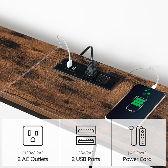 78.7" Console Table with Power Outlet, Narrow Sofa Table, Industrial Entryway Table with USB Ports, Behind Couch for Entryway, Hallway, Foyer, Living Room, Rustic Brown CTHR20E01