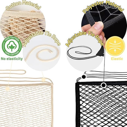 Stuffed Animal Storage Net for Kids, 2 Pack Bedside Toy Organizer Net - Neatly Store Your Stuffed Animals, Elastic Bedside Stuffed Animal Storage Net with Tether, Stretches up to 32 Inches