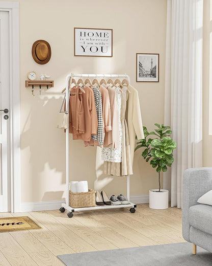 Clothes Rack - Clothing Rack with Storage Mesh Shelf & Casters, Heavy-Duty Metal Clothing Rack for Hanging Clothes, Dresses, Coats, Large Load Capacity, Easy Assembly, White, 28.0"x16.9"x59.0"