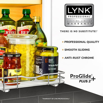 LYNK PROFESSIONAL® Pull Out Spice Rack Organizer for Inside Kitchen Cabinets - 10-3/8 inch Wide - Slide Out Drawer – Chrome Sliding Spice Organization for cabinet - Spice Racks - 1 Tier