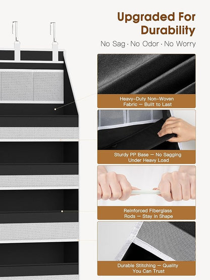 Criusia 2 Pack Over the Door Organizer, Heavy-Duty 6-Shelf Hanging Storage with 13 Mesh Pockets, 55lbs Capacity Behind the Door Storage for Nursery, Bathroom, Bedroom, and Dorm, Black