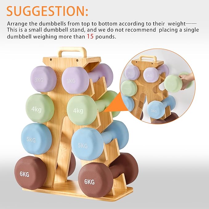 Wooden Dumbbell Rack Stand Gift for Fitness Lovers, Compact A-Frame Weight Holder for 3–7kg Dumbbells, Stylish Space-Saving Organizer for Home Gym (Dumbbell Rack Stand Only)