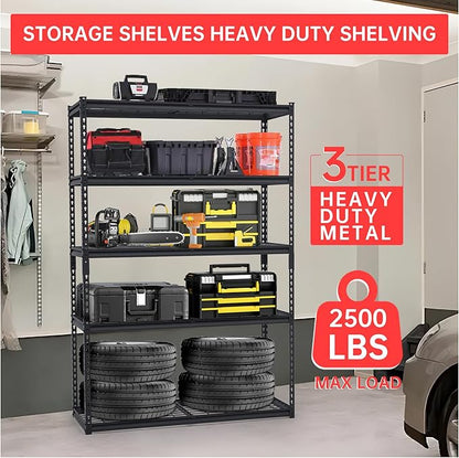 48" Heavy Duty Garage Shelving Unit, Adjustable 5-Tier Metal Storage Rack, Freestanding Utility Shelf, 48"w x 18"d x 72"h