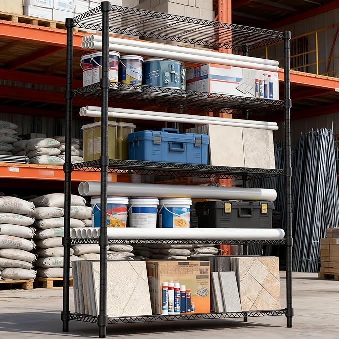 1750LBS 47.2" W 5 Tiers Shelf Steel Storage Shelves Shelving Unit Steel Organizer Wire Rack for Home,Kitchen,Office,Garage Black 17.7" D x 47.2" W x 72.4" H