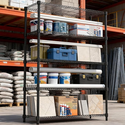 1750LBS 47.2" W 5 Tiers Shelf Steel Storage Shelves Shelving Unit Steel Organizer Wire Rack for Home,Kitchen,Office,Garage Black 17.7" D x 47.2" W x 72.4" H