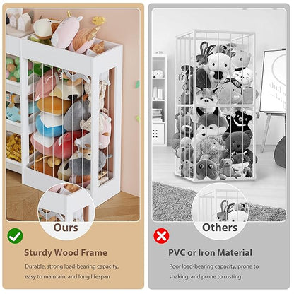 50.6" W Toy Storage, 3-in-1 Large Kids Toy Organizers and Storage with Stuffed Animal Zoo, 6 Removable Plastic Bins, Wooden Toddler Cabinet for Girls Boys Playroom, Nursery, Home Decor(White)