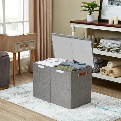 Large Toy Storage Box with Lids, Collapsible Sturdy Baby Storage Organizer Chest Bin Basket for Kids, Boys, Girls, Playroom, Nursery, Bedroom, Closet 25"x13"x16" (Gray)