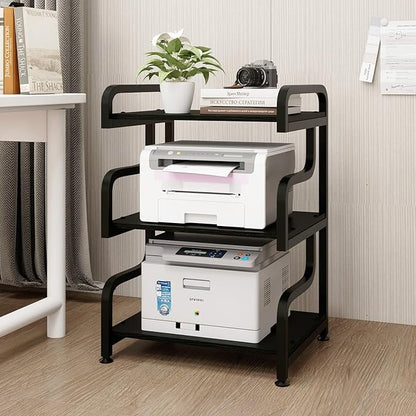 Natwind 3-Tier Printer Stand with Wheels Movable Storage Cart Floor-Standing Multi-Purpose Shelf Rack for Media Player Scanner Files Books Microwave Oven in Kitchen Living Room Home Office (Black)