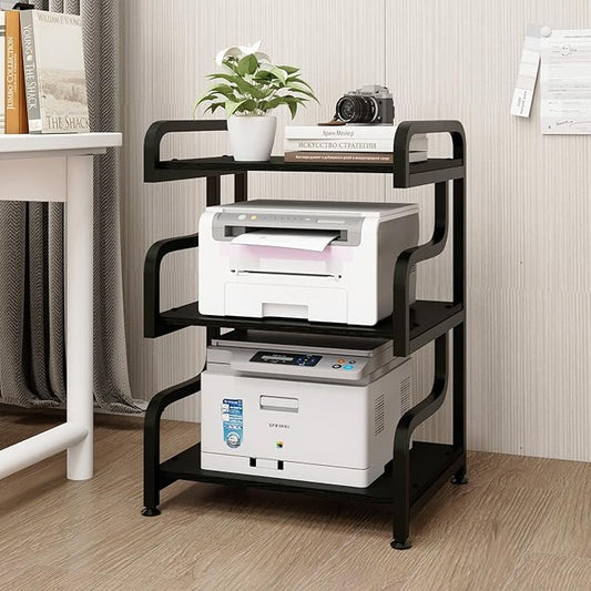 Natwind 3-Tier Printer Stand with Wheels Movable Storage Cart Floor-Standing Multi-Purpose Shelf Rack for Media Player Scanner Files Books Microwave Oven in Kitchen Living Room Home Office (Black)