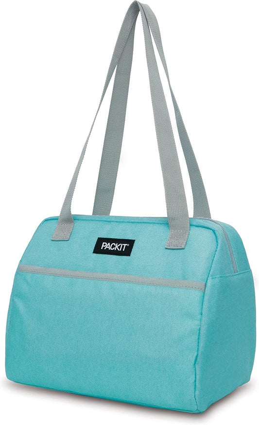 PackIt Freezable Hampton Lunch Bag, Soft Mint, Built with EcoFreeze Technology, Collapsible, Reusable, Zip Closure with Front Pocket and Shoulder Straps, Perfect for Tweens and Adults