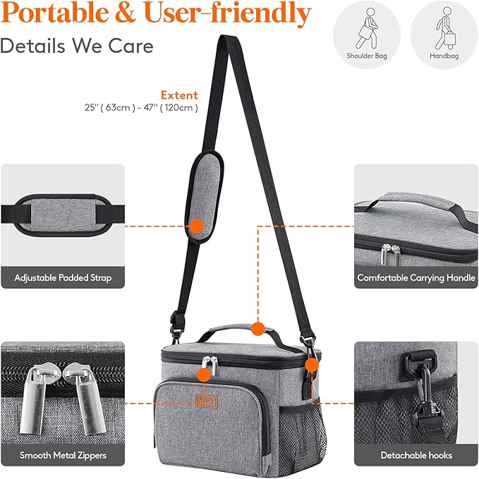 Lifewit Reusable Insulated Lunch Bag, Portable Cooler Freezable Soft Lunchbox Leakproof with Adjustable Shoulder Strap for Men Women Adult for Work Picnic or Travel, 15L 24 Can, Grey