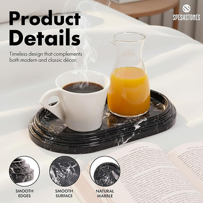 Marble Tray 9.75 Inch Handmade Black Bathroom Tray for Countertop Décor - Decorative Trays for & Gifts for her, Perfume, Candle, Jewelry & Vanity Accessories