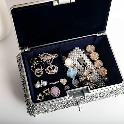 Feyarl Vintage Jewelry Trinket Box Earring Ring Treasure Chest Case Necklace Organizer Storage Decorative Keepsake Box for Girl Woman Christmas Gift Home Deco(6.7 x 4.7 x 3.5 inch)