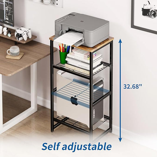 4 Tier Printer Stand, Spacious Floor Mount, Metal, Industrial, Printer Table Holder with Storage Shelf for Home Office Fax Machine Scanner