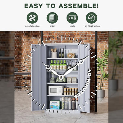 Greenvelly Metal Storage Cabinet with Locking Doors, 72" Dark Grey Lockable Storage with Adjustable Shelves, Steel Tool Cabinet for Home Office, Garage (36" x 18")