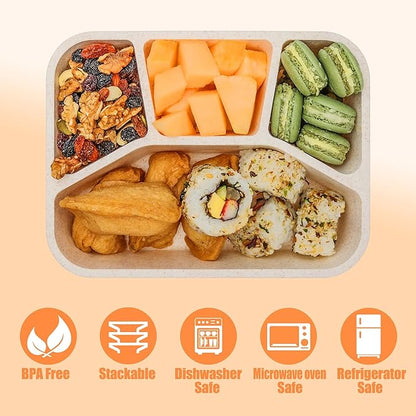 Lunchable Container - 4 Pack Bento Lunch Box, 4-Compartment Snackle Box Container for School Work Travel, Bento Box for Kids, Microwave Dishwasher Safe Bento Box Adult