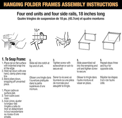 Officemate Hanging File Frame, Letter Size (Fits 24″–27″), Adjustable Heavy-Duty Steel File Drawer Organizer for Desks, Cabinets & Shelves, Set of 6 (98620)