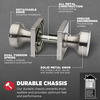 Kwikset Pismo Entry Door Knob with Lock and Key, Secure Keyed Handle Exterior, Front Entrance and Bedroom, Satin Nickel, 10 Pack, Pick Resistant SmartKey Rekey Security and Microban