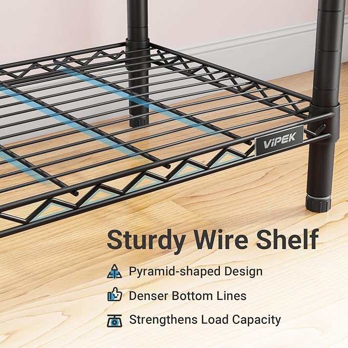 VIPEK V2 Heavy Duty Clothes Rack, Portable Metal Clothing Racks with 4 Tiers Adjustable Wire Shelving & 3 Hanging Rods, Freestanding Wardrobe Portable Closet Rack, Max Load 700LBS, Black