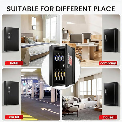 Grimtron Key Lock Box for Keys with Code, Key Box Wall Mount Cabinet, Electronic Lock, Private/Public Mode, 40 Keys, Black