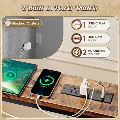 Huuger Narrow Sofa Table with 2 Power Outlets, 110.2-157.5 Inch Adjustable Length, Behind The Couch Table with USB-C Port, Long Entryway Console Table, Anti-tip Kit, for Living Room, Rustic Brown