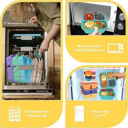 Bento Box For Kids, 4 Pack 3 Compartments Lunchable Meal Prep Containers Lunch Containers, Reusable Snack Containers with Lids, Snack Boxes for School, Work, and Travel
