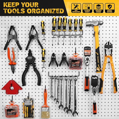 ELEAD 200-Piece Extra Thick Pegboard Hooks Set, 1/4" Heavy Duty Black Peg Board Organizer Accessories, Metal Pegboard Accessories with Pegs Lock, Peg Board Hooks for Hanging