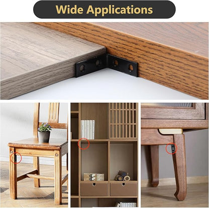 HOME MASTER HARDWARE L Bracket Corner Brace Sets, 1-1/2 " Right Angle Bracket, Metal L Brackets for Shelves Wood Furniture Frame with Screws 20 Pack,Black