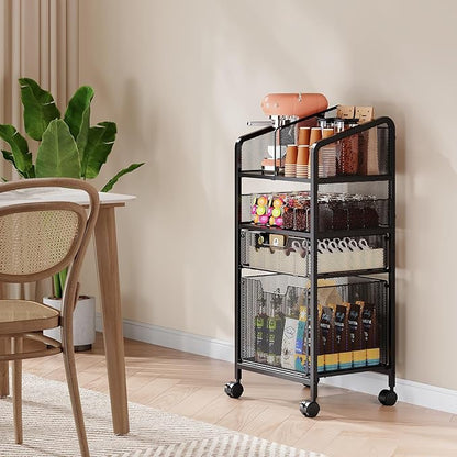 2 Drawer File Cabinet with Adjustable Dividers, 4-Tier Mobile Vertical Filing Cabinet on Lockable Wheels, Hanging File Organizer Cart for Letter-Size,Rolling Utility Cart for Home Office