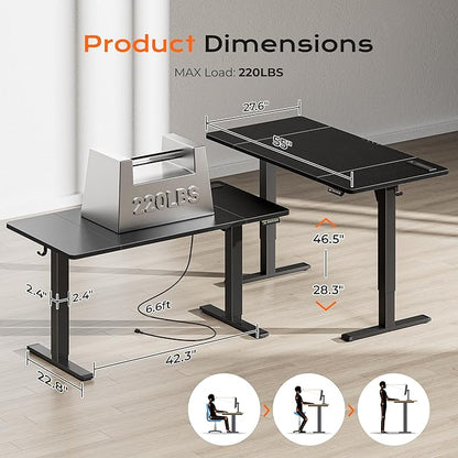 Huuger 55 x 28 Large Electric Standing Desk with 4 AC Outlets, Type-C Port, Height Adjustable Computer Desk, 27.6" Deep Desktop, Stand up Gaming Office Desk, 3 Preset Heights, for Home Office, Black