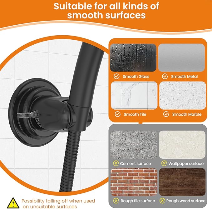 Strong Suction Cup Shower Head Holder - No Drill Handheld Shower Bracket for Seniors, Kids & Pets, Tool-Free Adjustable Height Bathing Aid for Tile/Glass, Rustproof ABS Construction