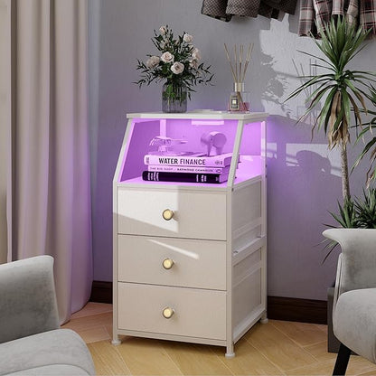 Tohomeor Dresser with Fabric Drawers Nightstand with 2 Tier Shelf Storage Tower for Bedroom Hallway Entryway Closet Organizer Sofa Beside Table Furniture (White, 3 Drawers)