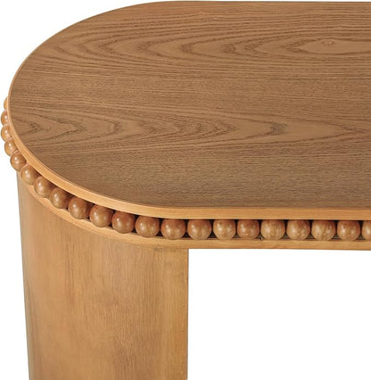 Vintage Console Table with Beaded Trim and Reversible Curved Legs, Natural Wood Veneer Finish Entryway Accent Table, Long Sofa Table Behind Couch for Hallway, Living Room (Brown-J58)