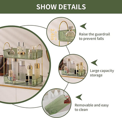 2 Tier Bathroom Organizer Countertop Makeup Perfume Tray Skincare Organizer for Bathroom Dresser Vanity (Green)