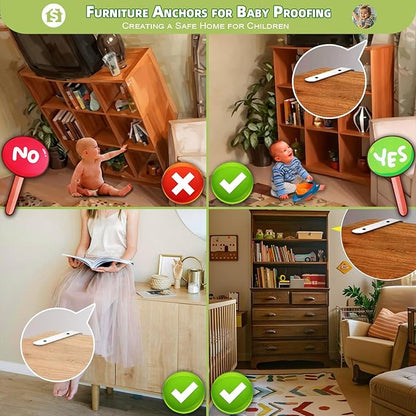 Anti-Tip Furniture Anchors for Baby Proofing – Heavy-Duty Wall Anchors to Secure Dresser, Bookshelf, Cabinet & Shelf (3 Items)