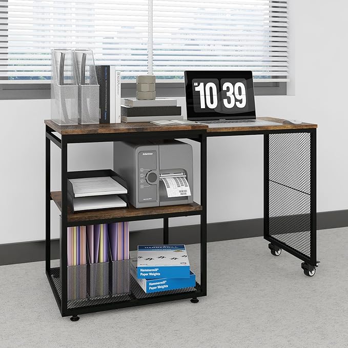 Natwind 24''x20''x29'' Large Printer Stand with Storage Shelves,Extendable Home Craft Table,Home Office Organization Desk, Versatile Table for Home Office, Kitchen, Study Room, Living Room (Retro)