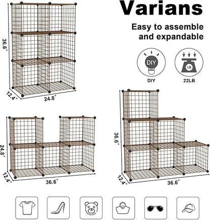 C&AHOME Wire Cube Storage, 6 - Cube Organizer Metal C Grids, Modular Shelves Units, Closet Organizer, Ideal for Home, Office, Living Room, 36.6”L x 12.4”W 36.6”H, Brown UWCS3006R