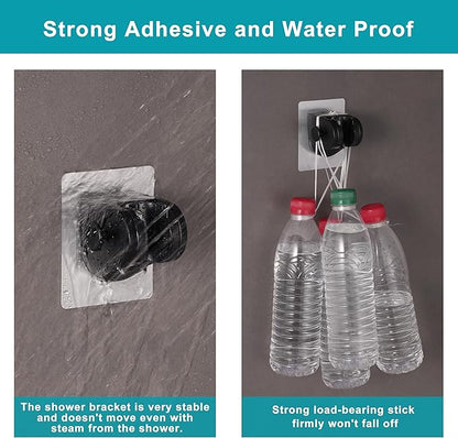 Handheld Shower Head Holder with 2 Hanger Hooks,Strong Adhesive&Waterproof No Drilling Wall Mount Shower Bracket for RV and Kids&Elders,Install Any Height&Fix Firmly,Black