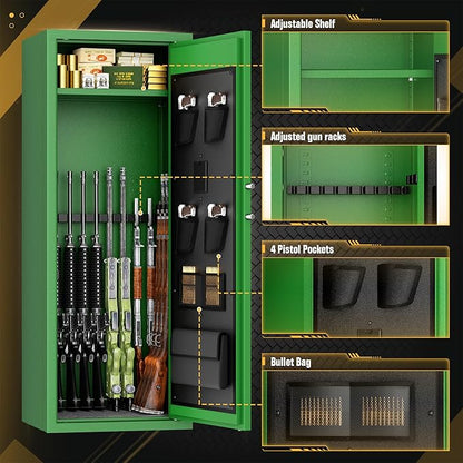 INTERGREAT Green Gun safes,Rifle Safe,Gun Safes for Home Rifle and Pistols, Long Gun Safe for Rifle Shotgun for Home,Quick Access Rifle Safes,Adjustable Shelves, Easy Assemble(8-12 guns)