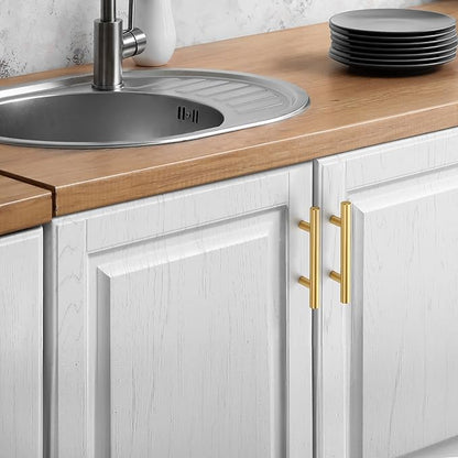 JOY DECOR 30 Pack Cabinet Handles, Gold Cabinet Pulls, 3 in Hole Center Kitchen Cabinet Handles, Stainless Steel T Bar Handles for Dresser Drawers