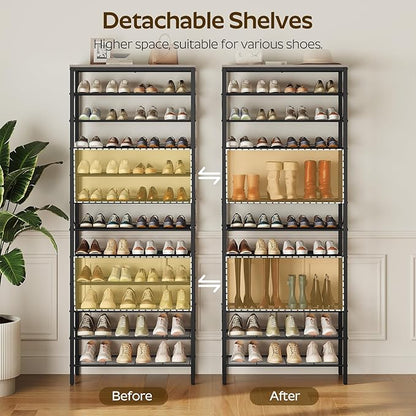 12 Tier Shoe Rack, Large Capacity Shoe Storage Organizer Holds 48 Pairs, Sturdy and Stable, for Entryway, Hallway, Closet, Dorm Room, Greige and Black SS12BG