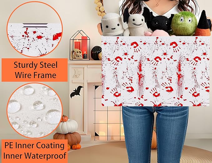 Large Halloween Themed Candy Gift Boo Basket for Kids Baby Personalized Adults Storage Bin Fall Decor(Fingerprint Blood Stain)