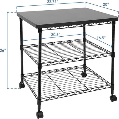 Mount-It! Printer Stand With Wheels | 3-Tier Large Printer Cart With Storage Shelves For 3D & Laser Printer, Scanner, Heat Press | Rolling Metal Utility Table For Home and Office Use, 200 Lbs Capacity