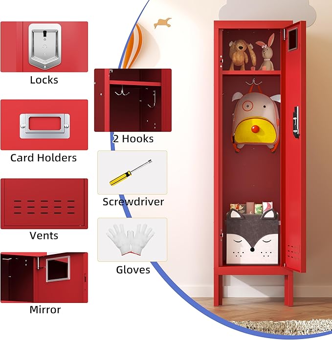 Metal Cabinet Home Office Storage, Lockable Steel Locker with Door, 54" Height, Multi-Purpose for Home, Office, Gym, School, Garage