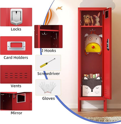 Metal Cabinet Home Office Storage, Lockable Steel Locker with Door, 54" Height, Multi-Purpose for Home, Office, Gym, School, Garage