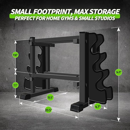 Heavy Duty Dumbbell Rack, Double-Side Extension Holder for Dumbbells & Kettlebells Home Gym Storage Rack