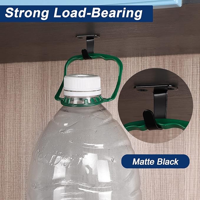 NearMoon Stainless Steel Screw Mounted Ceiling Hooks, Under-Shelf Towel/Robe Clothes Hook Heavy Duty Coat Hanger for Bathroom Kitchen Cabinet Garage, 10 Pack (Matte Black)
